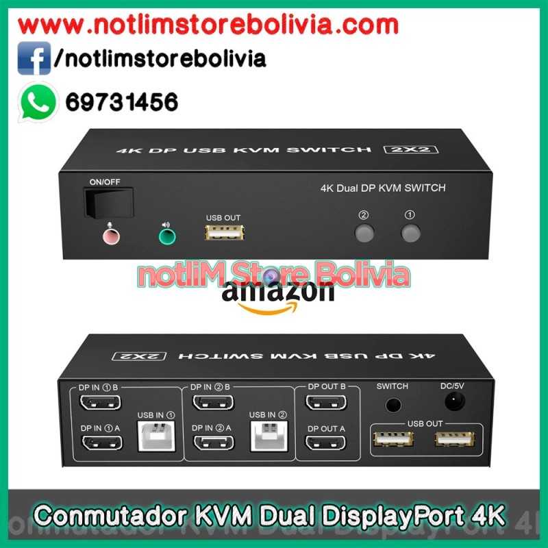 Conmutador KVM Dual DisplayPort 4K - Precio: 350 Bs