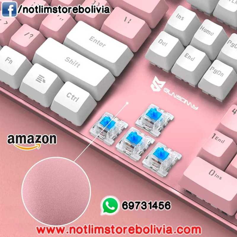 Teclado Mecánico Para Juegos, 104 Teclas, Teclado Mecánico Rosa Con Tapa Punk, Brillo Retroiluminado Colorido Ajustable, Panel De Metal Duradero, Teclado Para Juegos Con Cable Con(902-7 Pink Punk