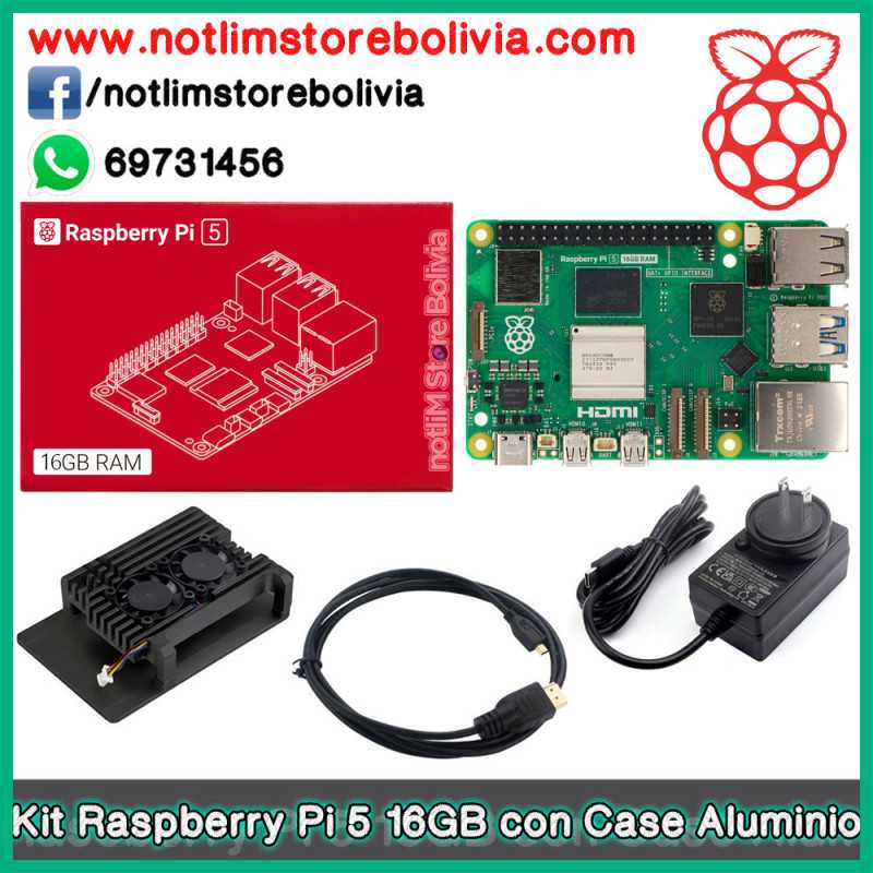 Kit Raspberry Pi 5 16GB (Case Aluminio) | notliM Store Bolivia