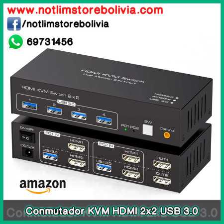 Conmutador KVM HDMI 2 Monitores 2 Computadoras 4K@120Hz USB 3.0 - Precio : 400 Bs