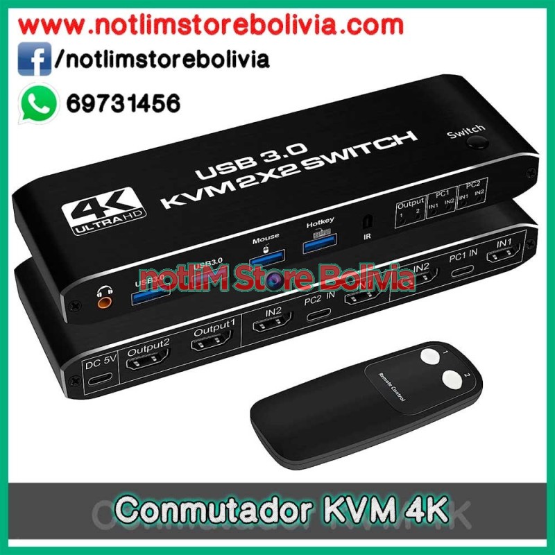 Conmutador KVM 4K (2 Monitores/2 Computadoras) - Precio: 400 Bs