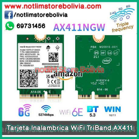 Tarjeta Inalámbrica WiFi 6E Intel AX411 NGW M.2 - Precio: 300 Bs
