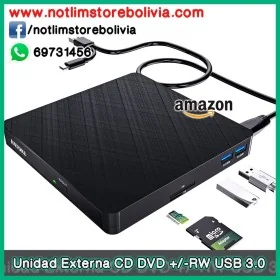 Unidad externa portátil de CD DVD +/-RW - USB 3.0 y Tipo C (Marca HATOKU) - Precio : 200 Bs