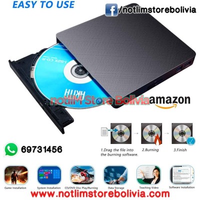 Unidad externa portátil de CD DVD +/-RW - USB 3.0 y Tipo C (Marca HATOKU) - Precio: 200 Bs